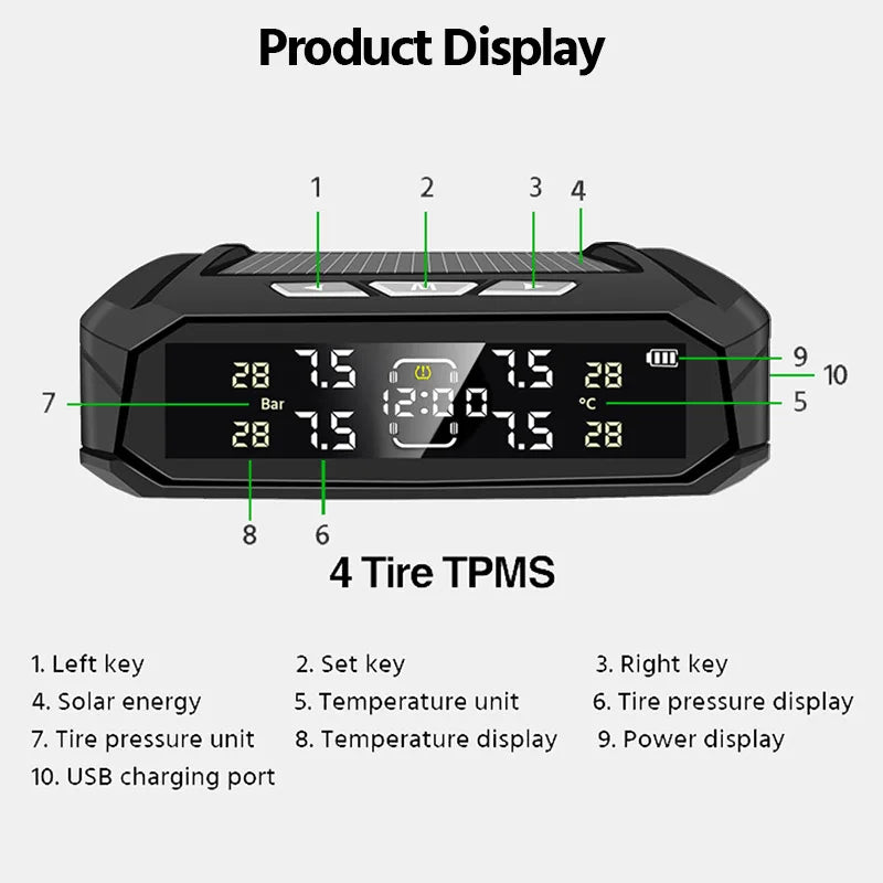 E-ACE K10 Solar TPMS Tire Pressure Monitoring System