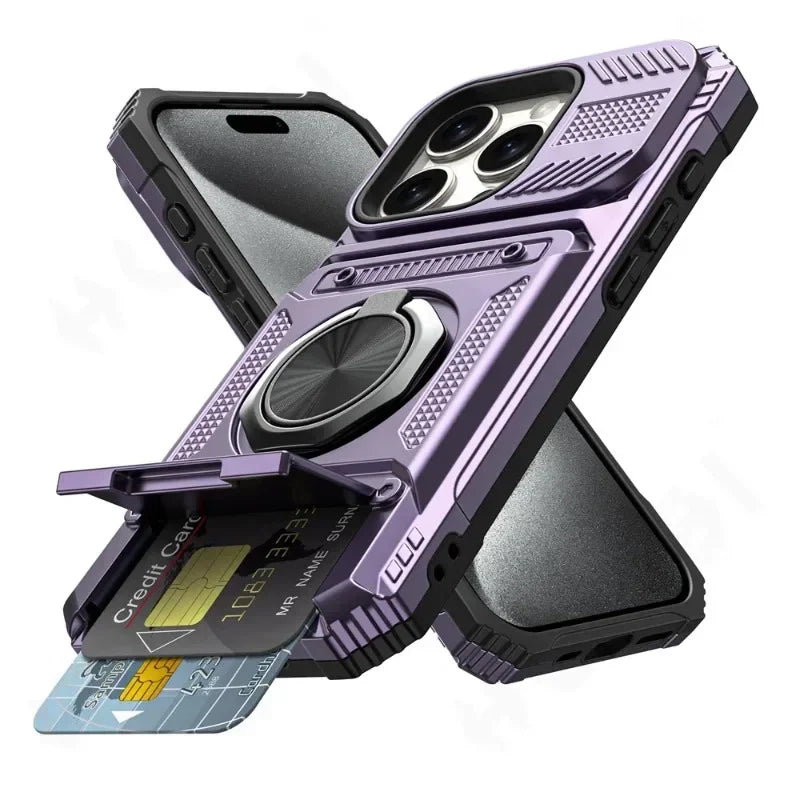 FAAGXUAA Heavy-Duty Magnetic Wallet Case with Ring Stand