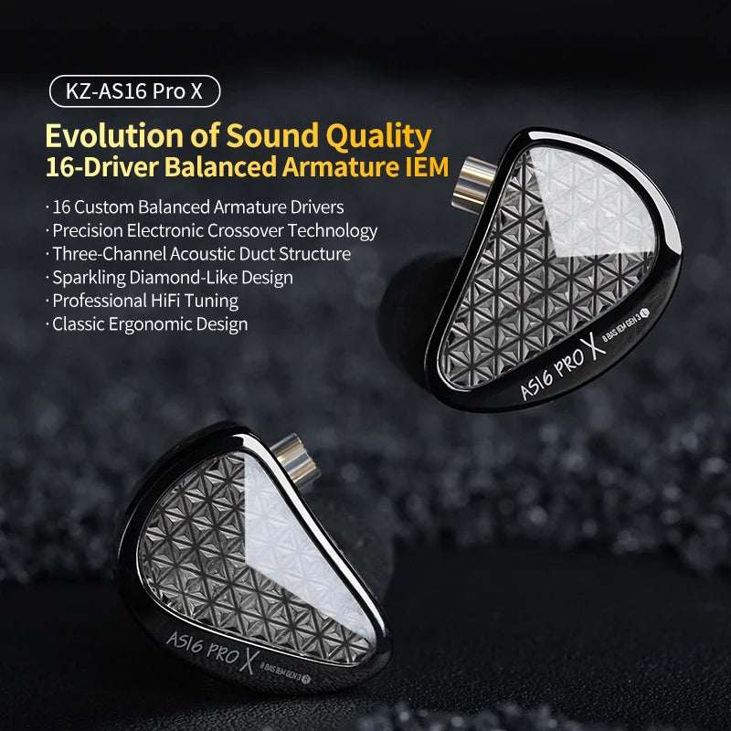 KZ AS16 Pro X 8BA HiFi In-Ear Monitor Earphones