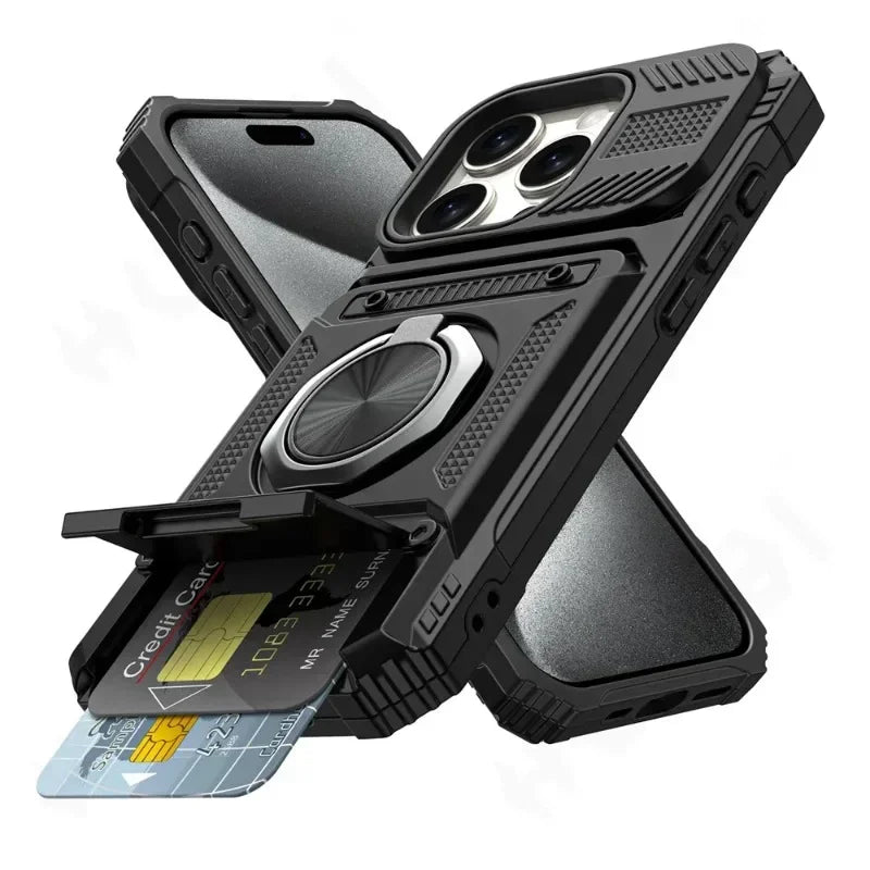 FAAGXUAA Heavy-Duty Magnetic Wallet Case with Ring Stand