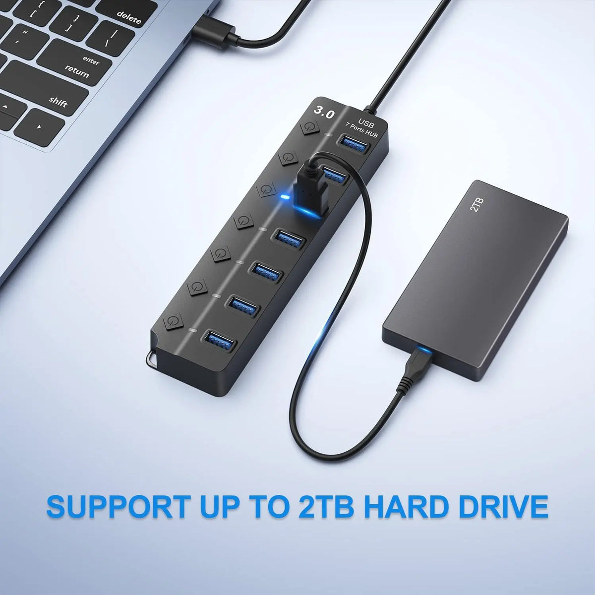 DIWROLY 7-Port USB 3.0 Hub with Individual Switches