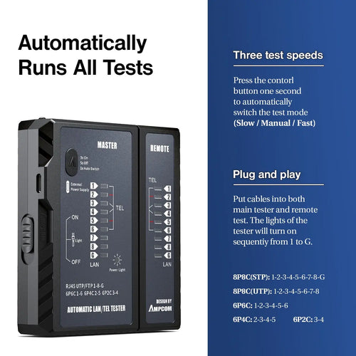AMPCOM RJ45 & RJ11 Network Cable Tester