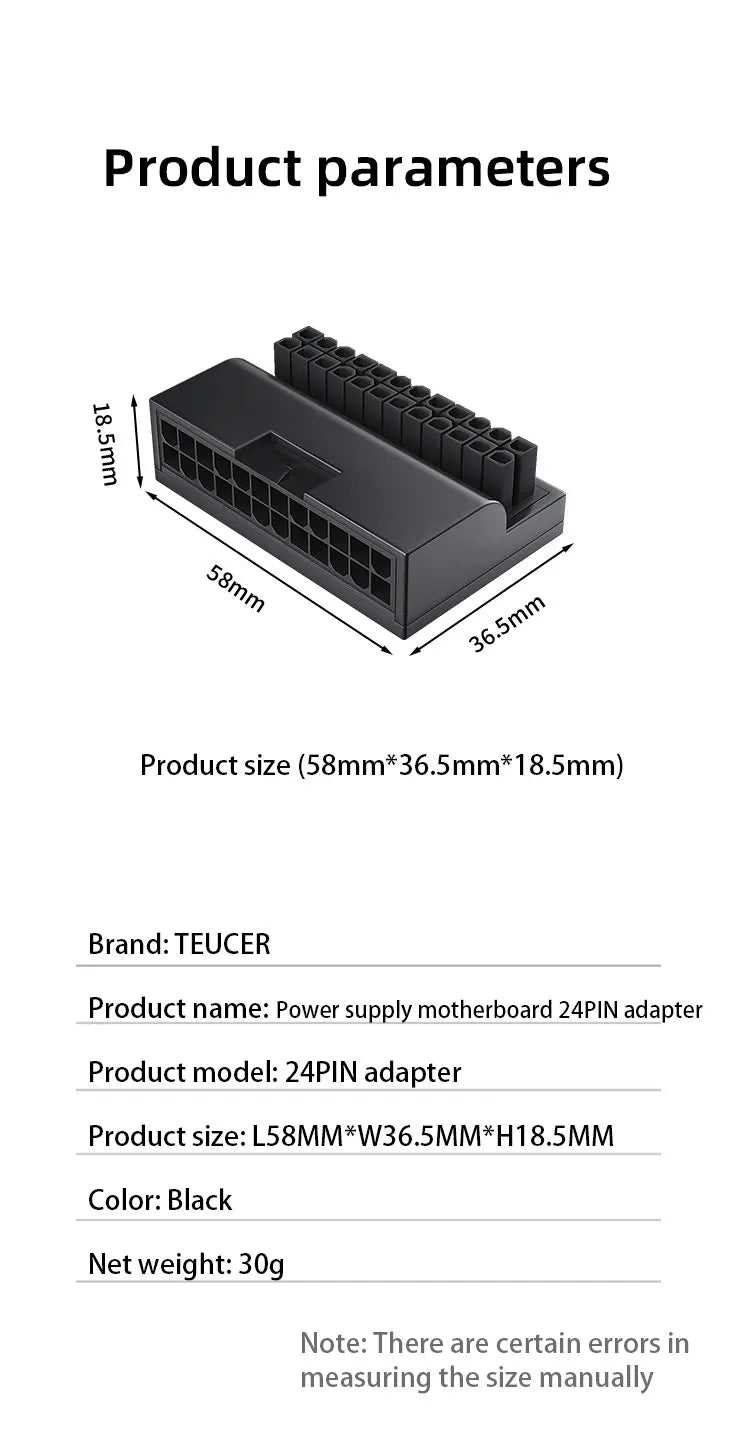 TEUCER 24-Pin ATX 90° Power Adapter