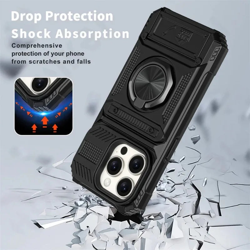 FAAGXUAA Heavy-Duty Magnetic Wallet Case with Ring Stand