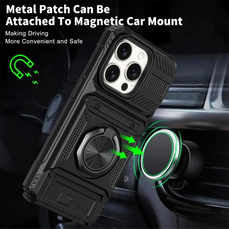 FAAGXUAA Heavy-Duty Magnetic Wallet Case with Ring Stand