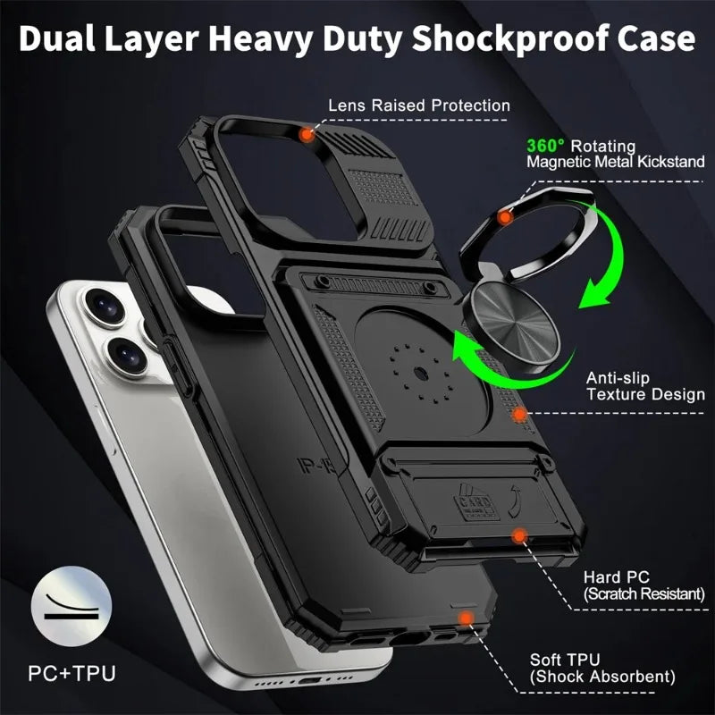 FAAGXUAA Heavy-Duty Magnetic Wallet Case with Ring Stand