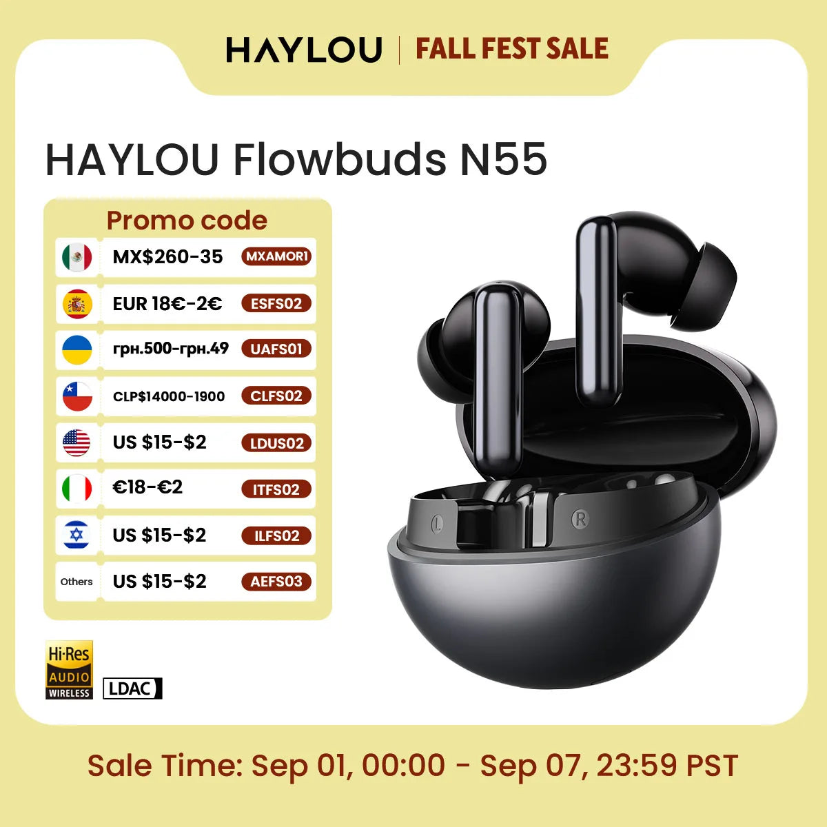 HAYLOU Flowbuds N55 Bluetooth 6.0 ANC TWS Earbuds
