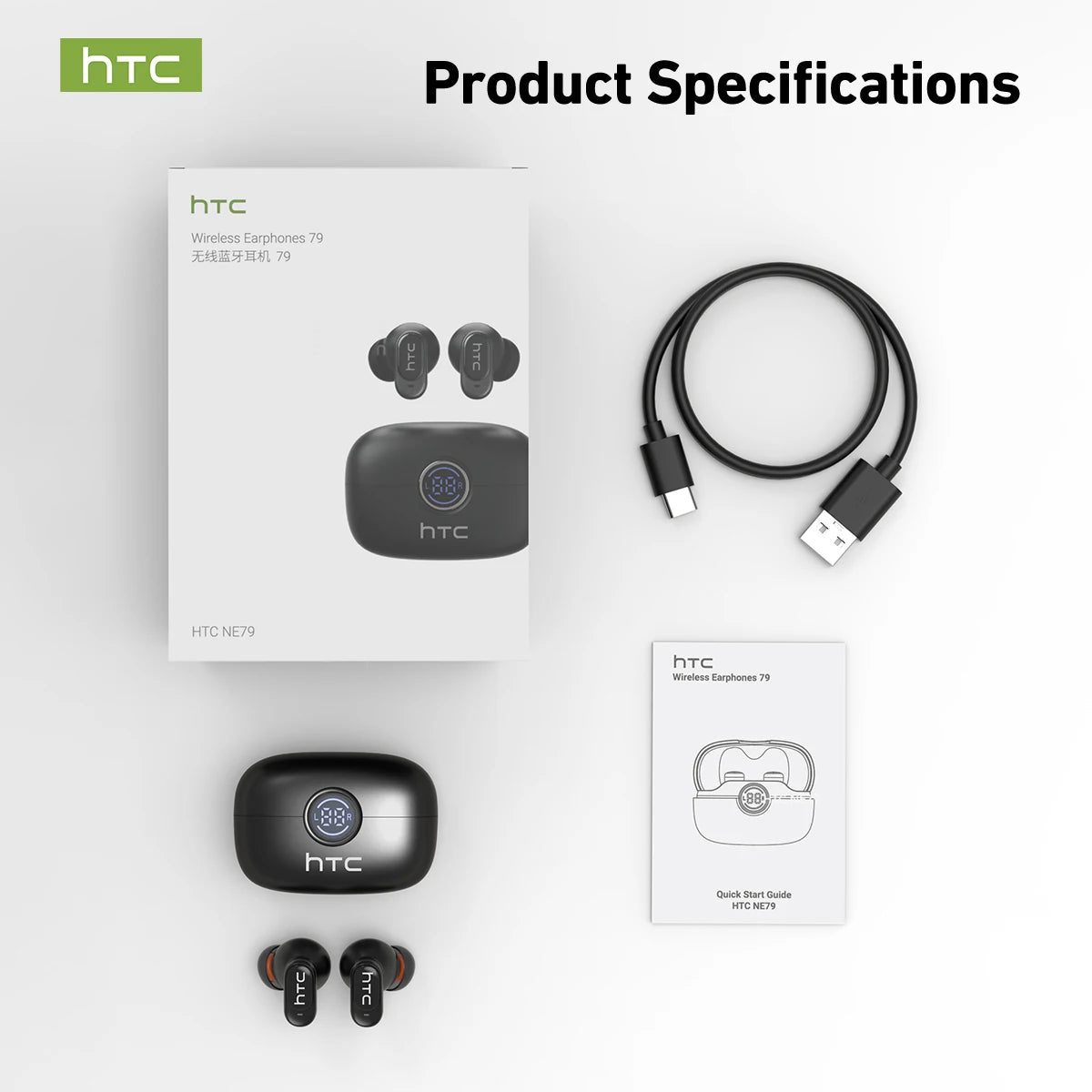 HTC NE79 Bluetooth 6.0 AI Translation TWS Earbuds