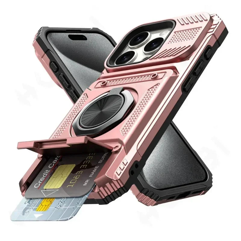 FAAGXUAA Heavy-Duty Magnetic Wallet Case with Ring Stand