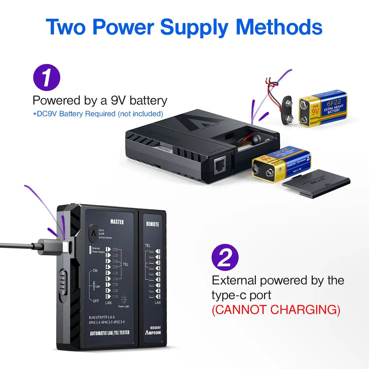 AMPCOM RJ45 & RJ11 Network Cable Tester