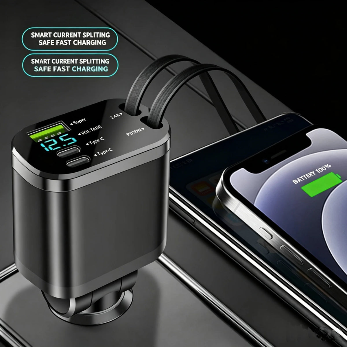 KYVNVO 5-in-1 Retractable Car Fast Charger