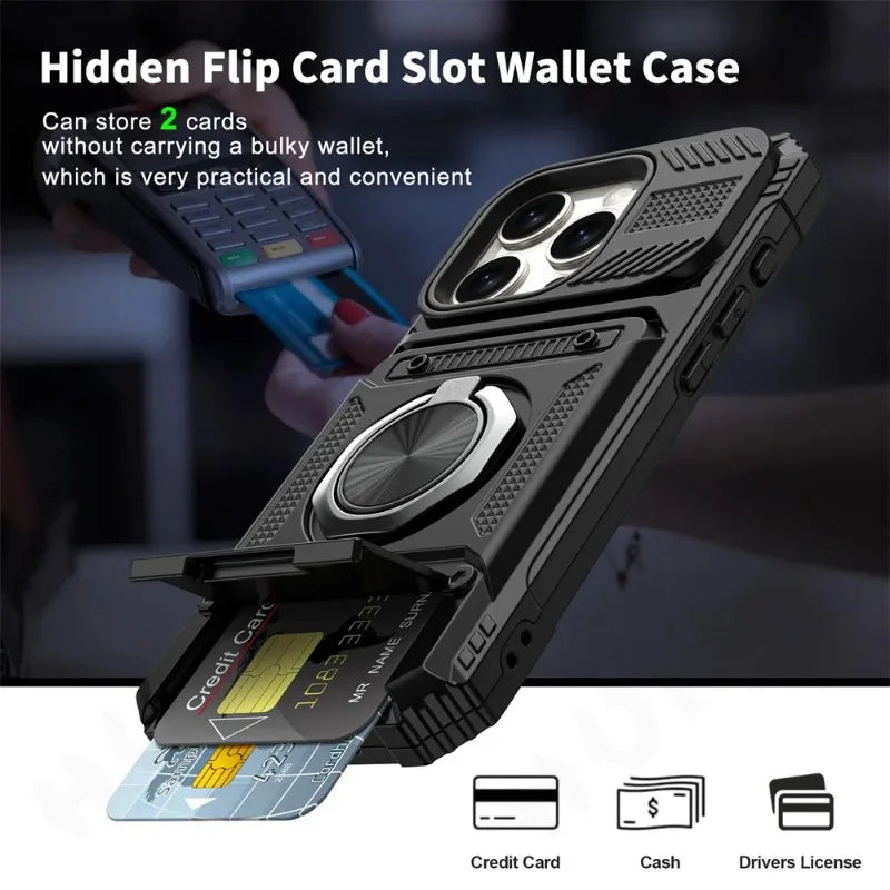 FAAGXUAA Heavy-Duty Magnetic Wallet Case with Ring Stand