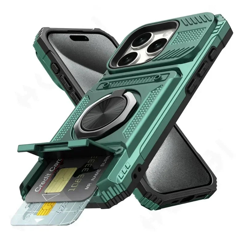FAAGXUAA Heavy-Duty Magnetic Wallet Case with Ring Stand