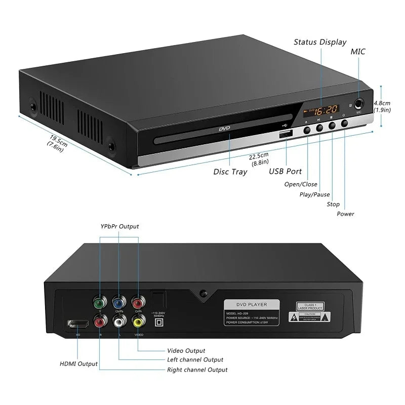 Dreamburgh 1080P DVD Player with USB & Microphone Input
