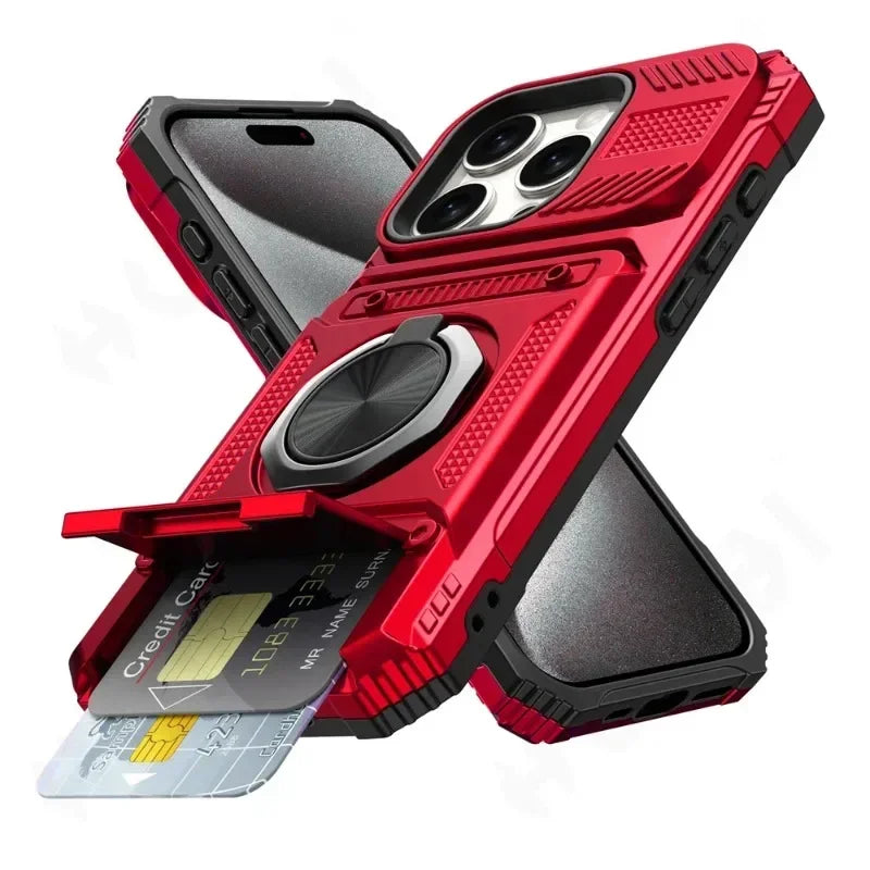 FAAGXUAA Heavy-Duty Magnetic Wallet Case with Ring Stand