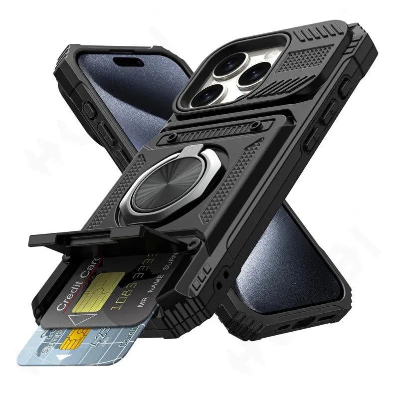 FAAGXUAA Heavy-Duty Magnetic Wallet Case with Ring Stand