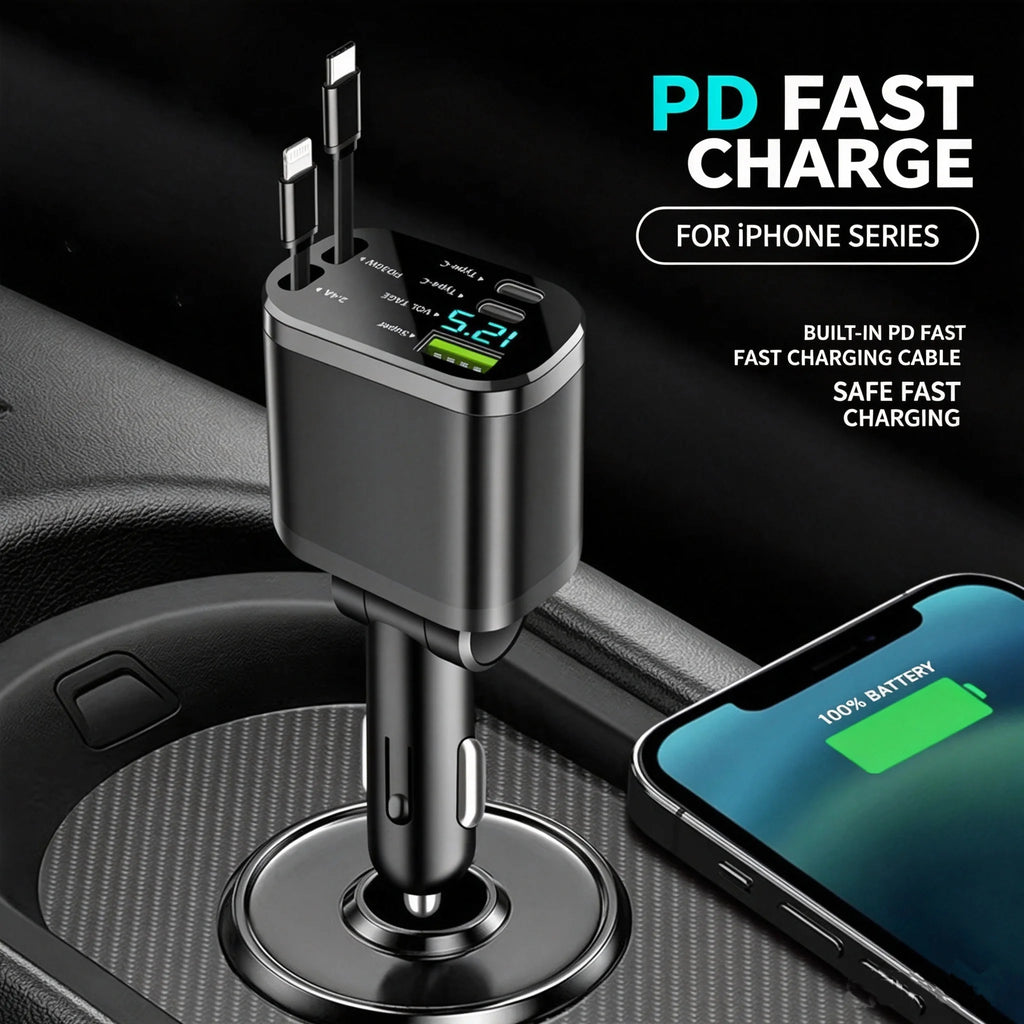 KYVNVO 5-in-1 Retractable Car Fast Charger