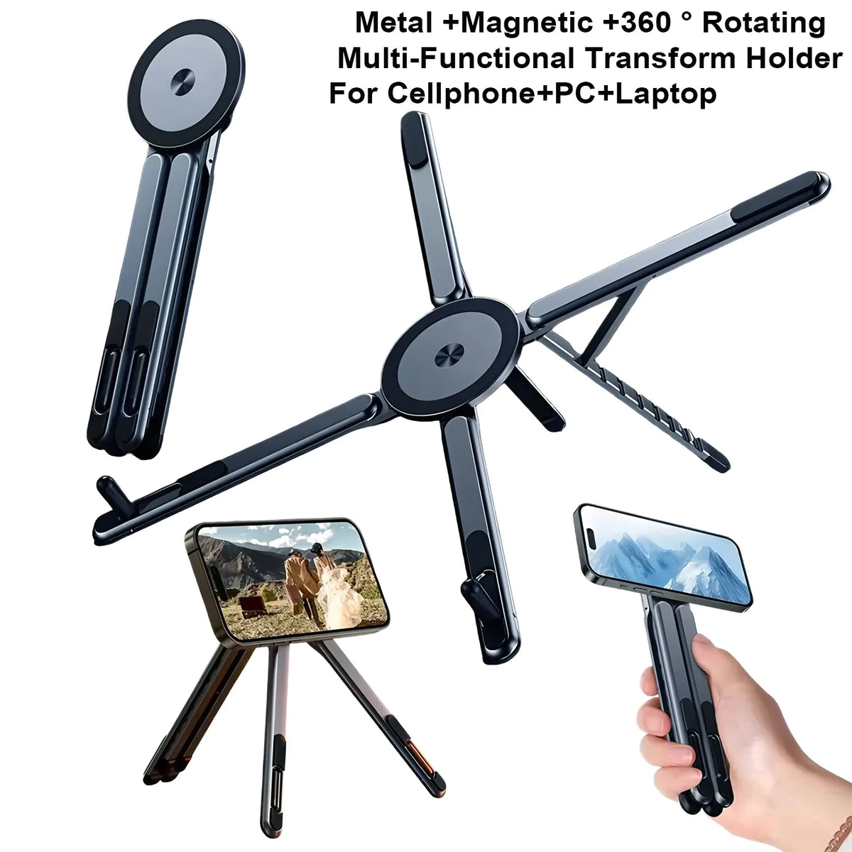 amzwn 3-in-1 Magnetic Phone Holder & Foldable Tripod