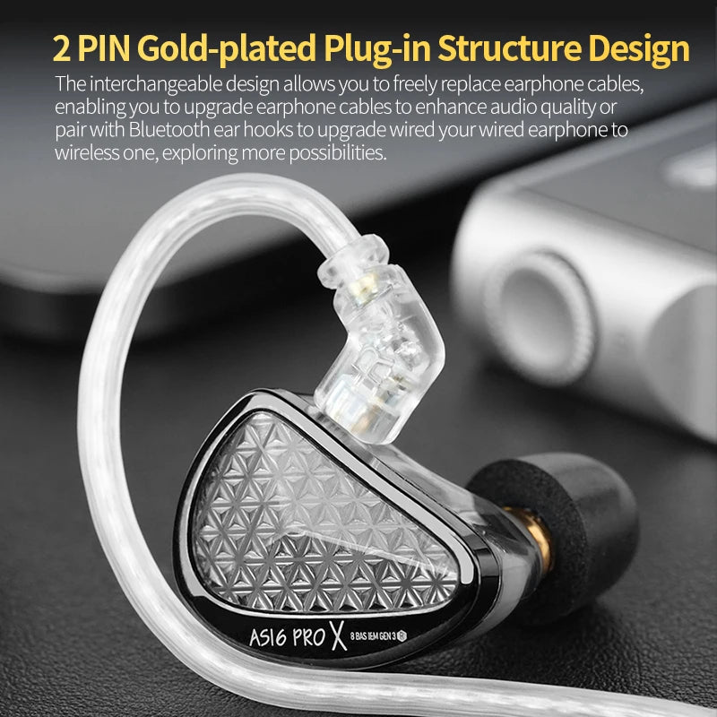 KZ AS16 Pro X 8BA HiFi In-Ear Monitor Earphones