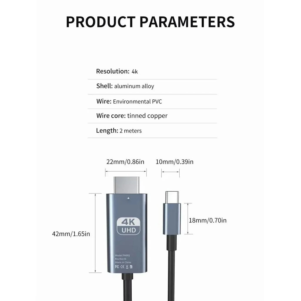 2m USB-C to HDMI-Compatible 4K Video Cable