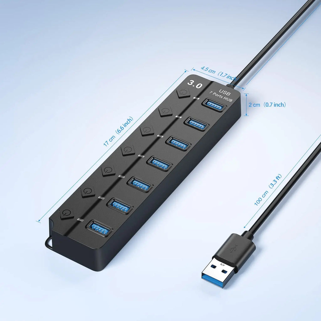 DIWROLY 7-Port USB 3.0 Hub with Individual Switches
