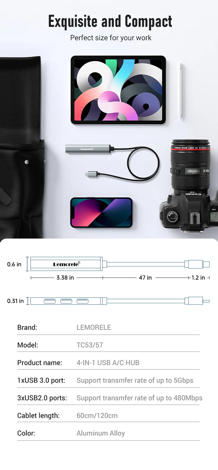 Lemorele TC57 4-Port USB-C Hub