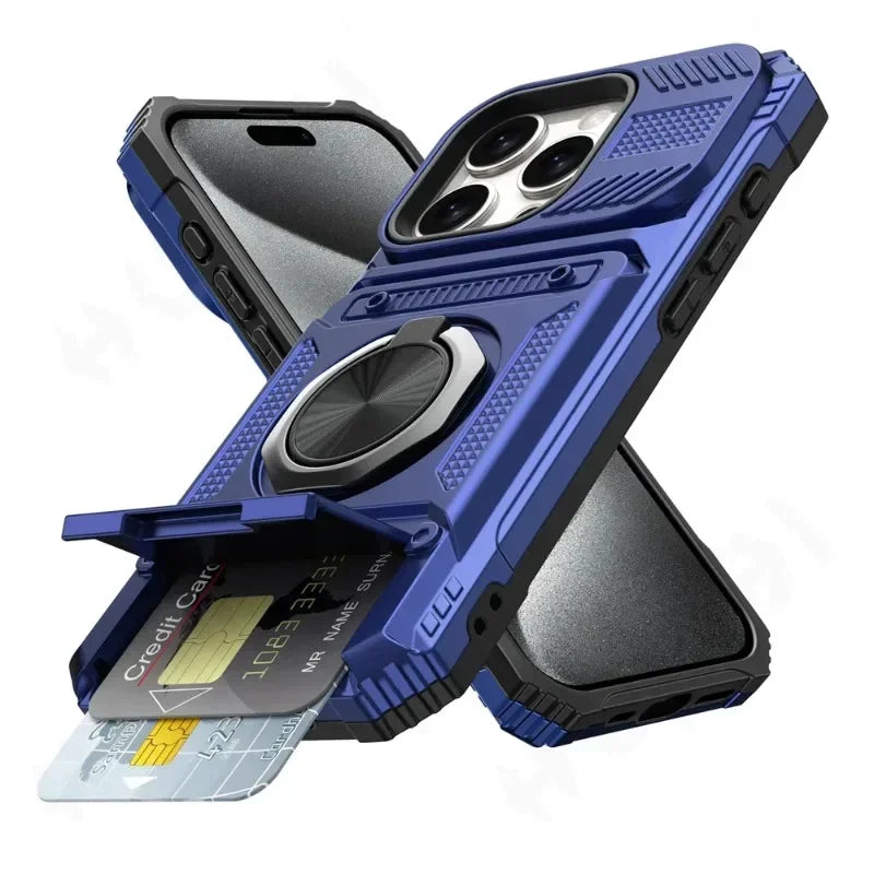 FAAGXUAA Heavy-Duty Magnetic Wallet Case with Ring Stand