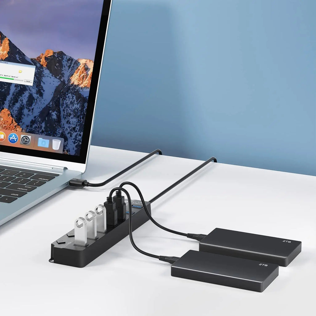 DIWROLY 7-Port USB 3.0 Hub with Individual Switches