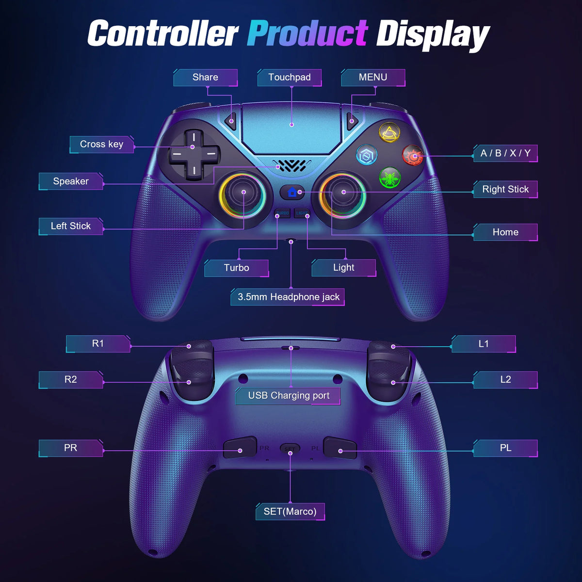bonacell Wireless RGB Controller for PS5 & PC