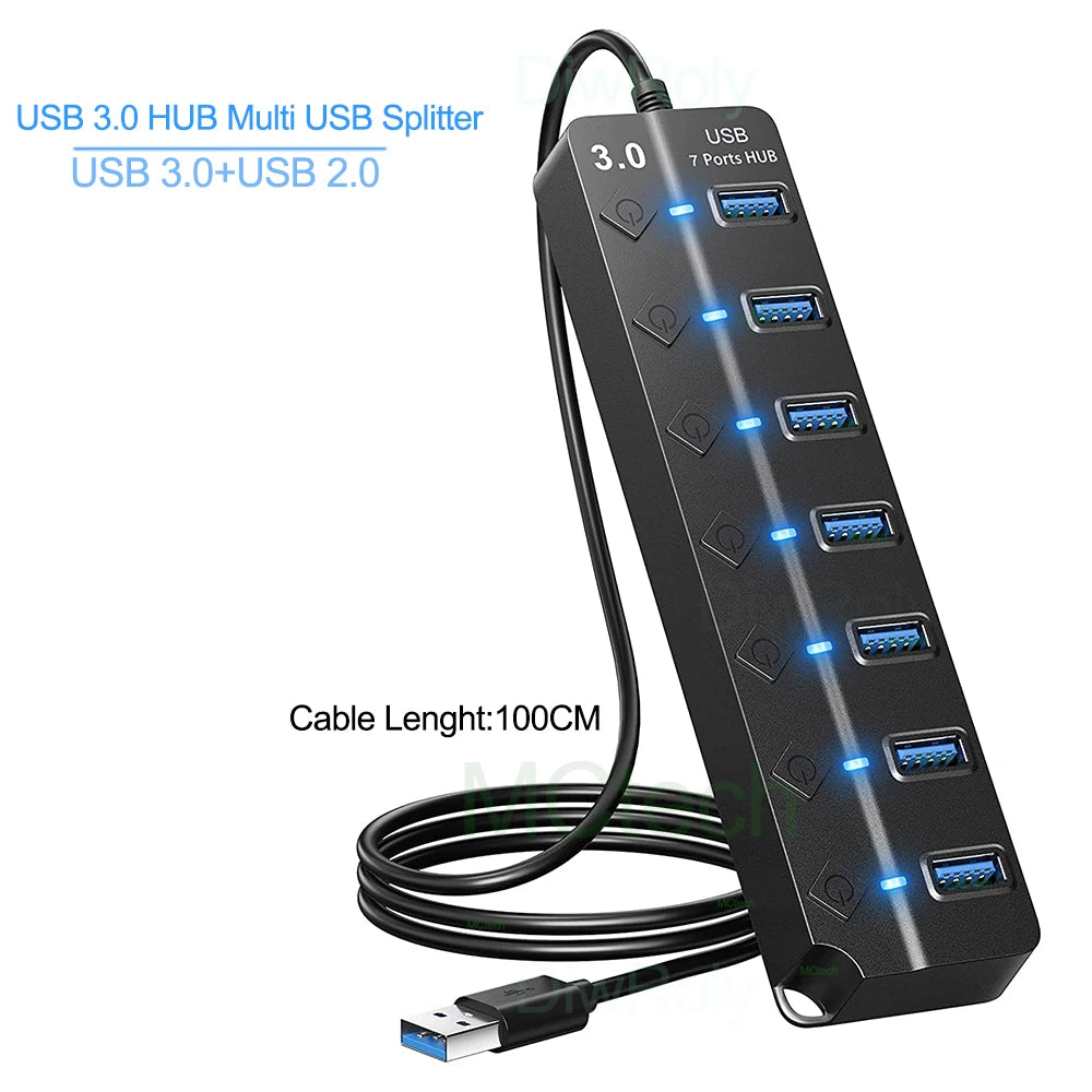DIWROLY 7-Port USB 3.0 Hub with Individual Switches