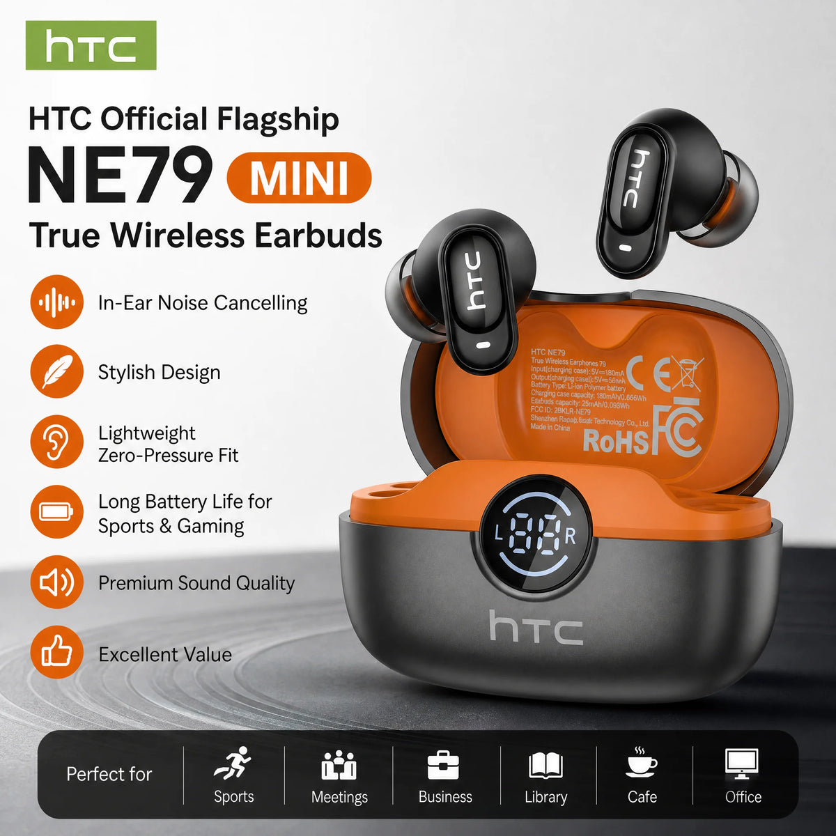 HTC NE79 Bluetooth 6.0 AI Translation TWS Earbuds